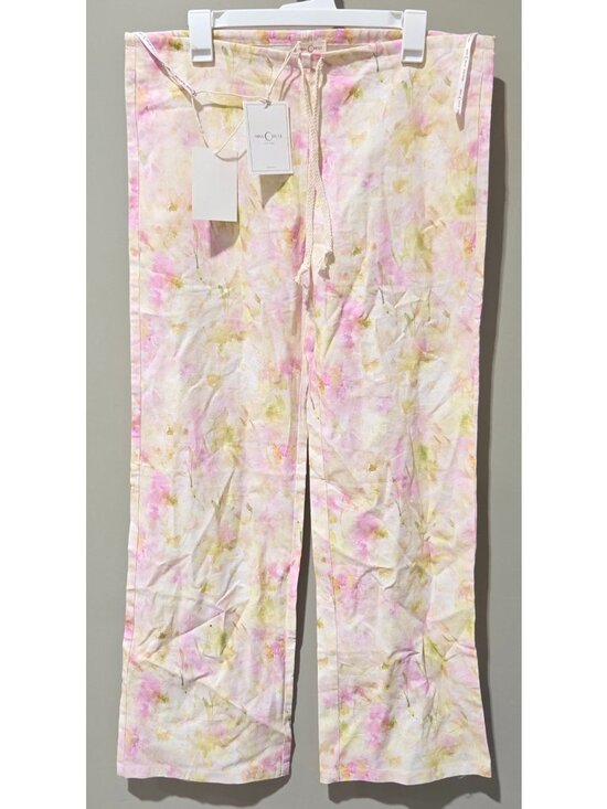 Miss Circle Pants - Miss Circle Pink Floral Linen Blend High Rise Drawstring Pants -- Sz Small READ
